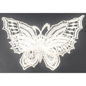 Butterfly Handcrafted Swiss Lace White Dainty Delicate Starched Lace Pin 3 1/2"
